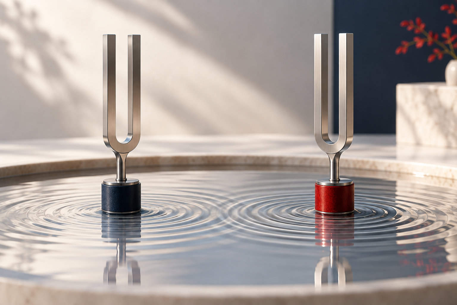 Tuning forks in resonance representing mindfulness in coaching